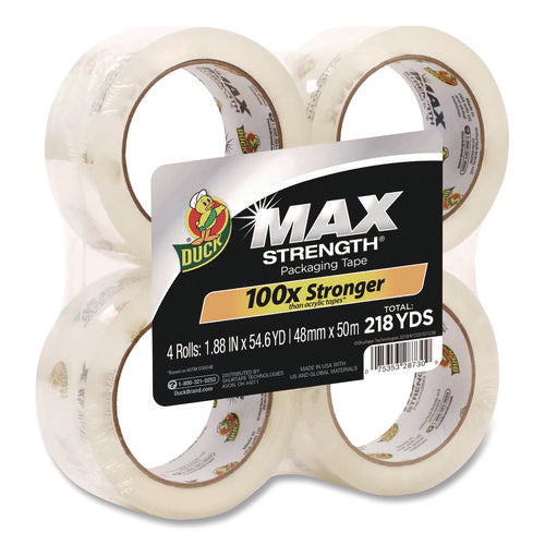 Image of Duck® Max Packing Tape, 3" Core, 1.88" x 54.6 yds, Crystal Clear, 4 Rolls/Pack