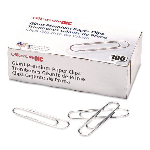 Image of Officemate Premium Jumbo Paper Clips, Jumbo, Smooth, Silver, 100/Box, 10 Boxes/Pack