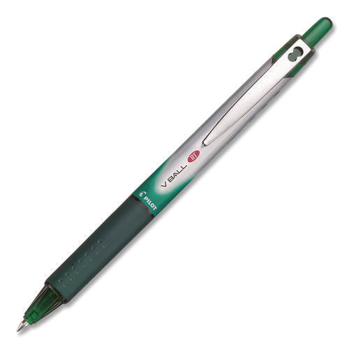 Image of Pilot® VBall RT Liquid Ink Rollerball Pen, Retractable, Fine 0.7 mm, Green Ink, Green/White Barrel