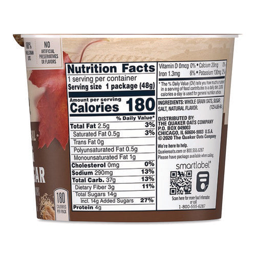 Image of Quaker® Instant Oatmeal, Maple Brown Sugar, 1.69 oz Packet, 24/Carton