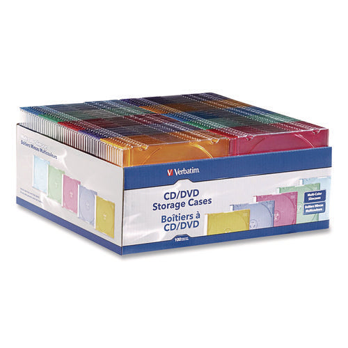 Image of Verbatim® Slim Cases, CD/DVD, Assorted Colors, 100/Pack