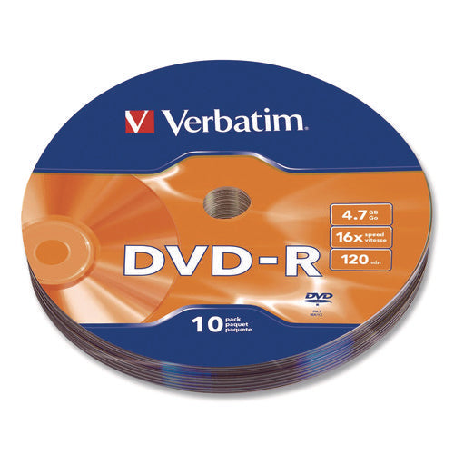 Image of Verbatim® DVD-R Recordable Disc, 4.7 GB, 16x, Wrap, Silver, 10/Pack
