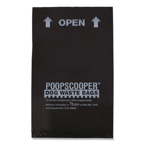 Image of Tatco Dog Waste Bags, Open-Face, 0.5 gal, 8" x 13", Black, Perforated Roll, 200 Bags/Roll, 10 Rolls/Carton