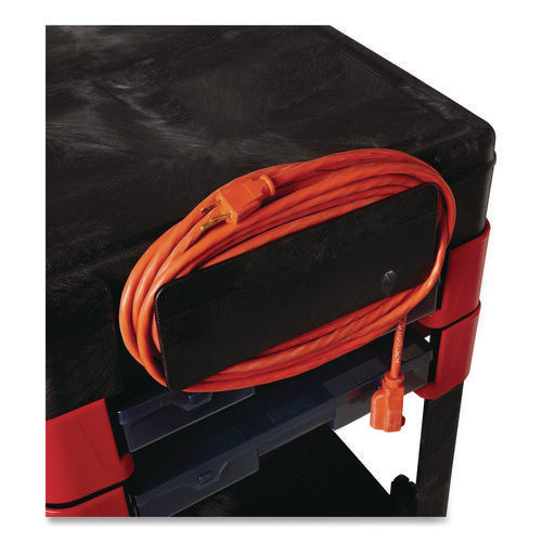 Image of Rubbermaid® Commercial Two-Shelf Trades Cart, Plastic, 2 Shelves, 2 Drawers, 330 lb Capacity, 19.25" x 38" x 33.38", Black