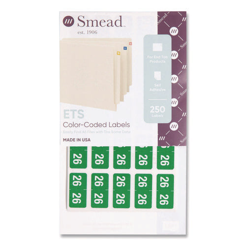 Image of Smead Yearly End Tab File Folder Labels, 0.5 x 1, Green, 25/Sheet, 10 Sheets/Pack