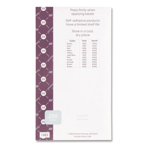 Image of Smead Yearly End Tab File Folder Labels, 0.5 x 1, Green, 25/Sheet, 10 Sheets/Pack