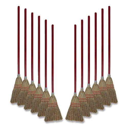 Image of Boardwalk® Corn Fiber Lobby/toy Broom, Corn Fiber Bristles, 39" Overall Length, Red, 12/carton