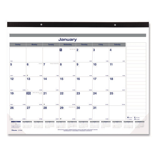Image of Blueline® Net Zero Carbon Monthly Desk Pad Calendar, 22 x 17, White/Gray/Blue Sheets, Black Binding, 12-Month (Jan to Dec): 2025