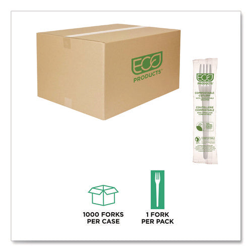 Image of Eco-Products® Plantware CPLA Cutlery, Individually Wrapped, Fork, White, 1,000/Carton