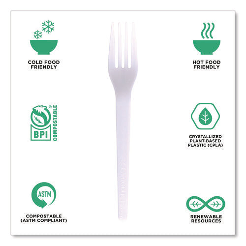 Image of Eco-Products® Plantware CPLA Cutlery, Individually Wrapped, Fork, White, 1,000/Carton