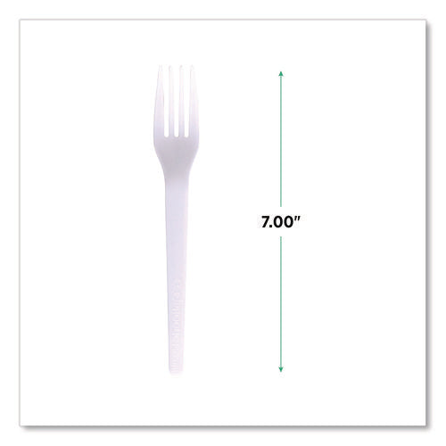 Image of Eco-Products® Plantware CPLA Cutlery, Individually Wrapped, Fork, White, 1,000/Carton