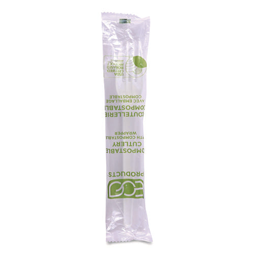 Image of Eco-Products® Plantware CPLA Cutlery, Individually Wrapped, Fork, White, 1,000/Carton