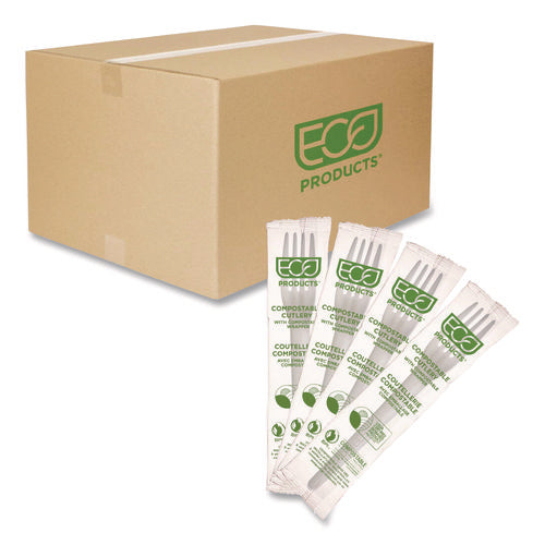 Image of Eco-Products® Plantware CPLA Cutlery, Individually Wrapped, Fork, White, 1,000/Carton