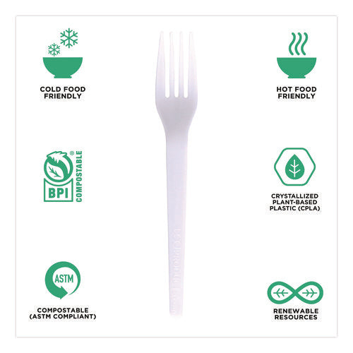 Image of Eco-Products® Plantware CPLA Cutlery, Fork, White, 1,000/Carton