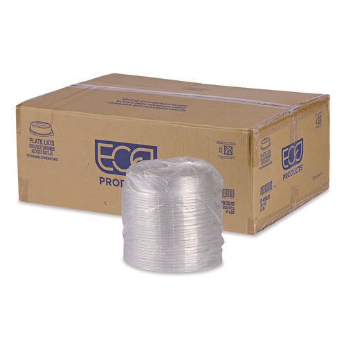 Image of Eco-Products® 100% Recycled Content Round Plate Lids, Plastic, 9" dia x 1.5" h, Clear, 300/Carton