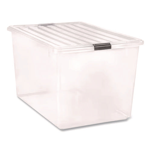 Image of IRIS 132 Qt. Latch Lid Storage Box, 20.9" x 28.8" x 17.8", Clear/Black