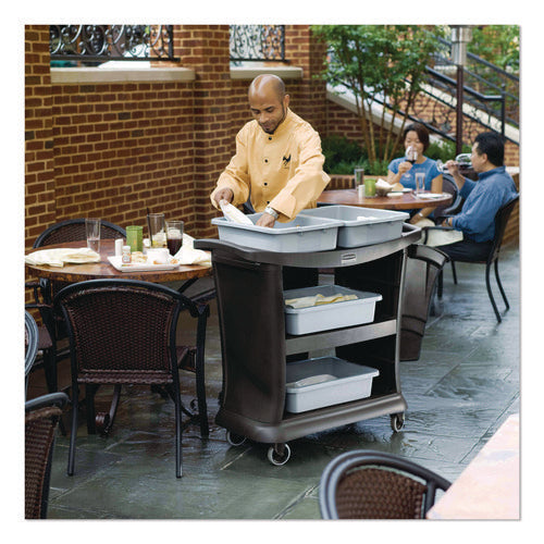 Image of Rubbermaid® Commercial Executive Service Cart, Plastic, 3 Shelves, 300 lb Capacity, 20.33" x 38.9" x 38.9", Black