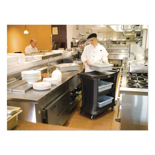 Image of Rubbermaid® Commercial Executive Service Cart, Plastic, 3 Shelves, 300 lb Capacity, 20.33" x 38.9" x 38.9", Black