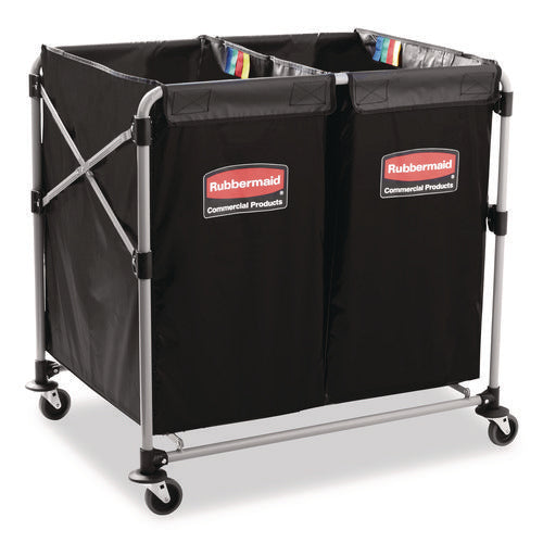 Image of Rubbermaid® Commercial Two-Compartment Collapsible X-Cart, Synthetic Fabric, 2.49 cu ft Bins, 24.1" x 35.7" x 34", Black/Silver