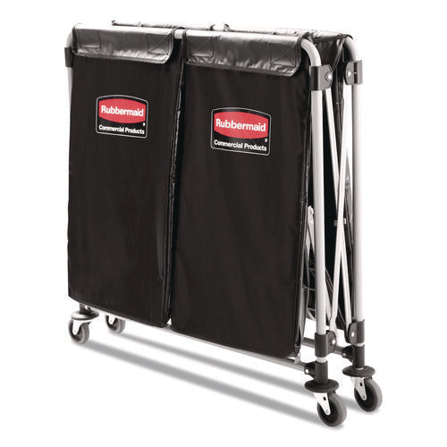 Image of Rubbermaid® Commercial Two-Compartment Collapsible X-Cart, Synthetic Fabric, 2.49 cu ft Bins, 24.1" x 35.7" x 34", Black/Silver