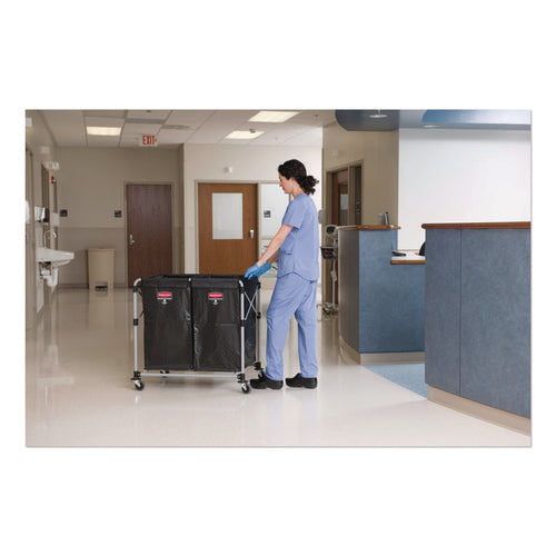 Image of Rubbermaid® Commercial Two-Compartment Collapsible X-Cart, Synthetic Fabric, 2.49 cu ft Bins, 24.1" x 35.7" x 34", Black/Silver
