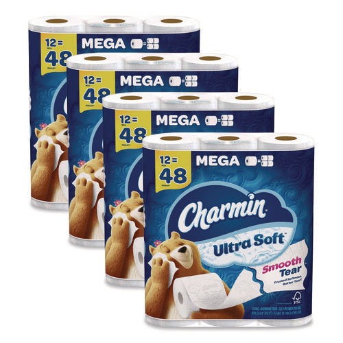 Image of Charmin® Ultra Soft Bathroom Tissue, Mega Roll, Septic Safe, 2-Ply, White, 224 Sheets/Roll, 12 Rolls/Pack, 4 Packs/Carton