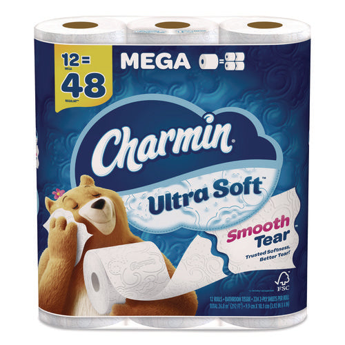 Image of Charmin® Ultra Soft Bathroom Tissue, Mega Roll, Septic Safe, 2-Ply, White, 224 Sheets/Roll, 12 Rolls/Pack
