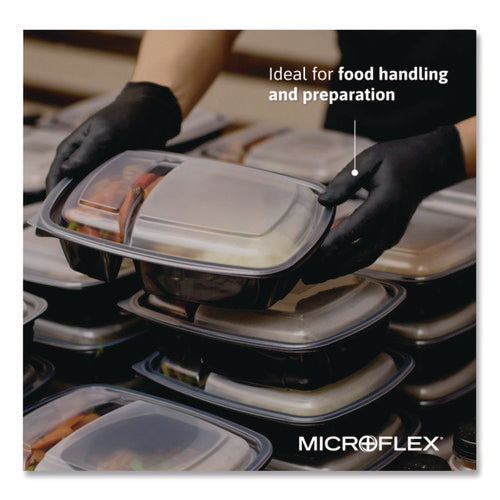 Image of Ansell Microflex Midknight Powder-Free Nitrile Gloves, 4.7 Mil Palm, 5.9 Mil Fingers, 2x-Large, Black, 100/box