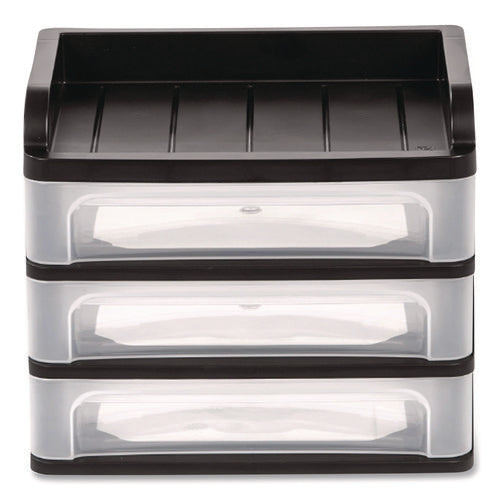 Image of IRIS Small Three-Drawer Desktop Storage, 3 Sections, 9.13 X 6.88 X 8.13, Black/clear