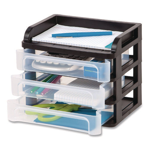Image of IRIS Small Three-Drawer Desktop Storage, 3 Sections, 9.13 X 6.88 X 8.13, Black/clear