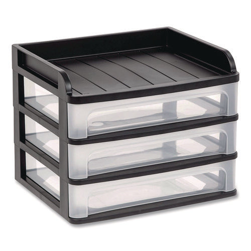 Image of IRIS Small Three-Drawer Desktop Storage, 3 Sections, 9.13 X 6.88 X 8.13, Black/clear