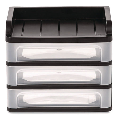 Image of IRIS Medium Three-Drawer Desktop Storage, 3 Sections, Letter Size Files, 14.25 X 11.88 X 11.25, Black/clear