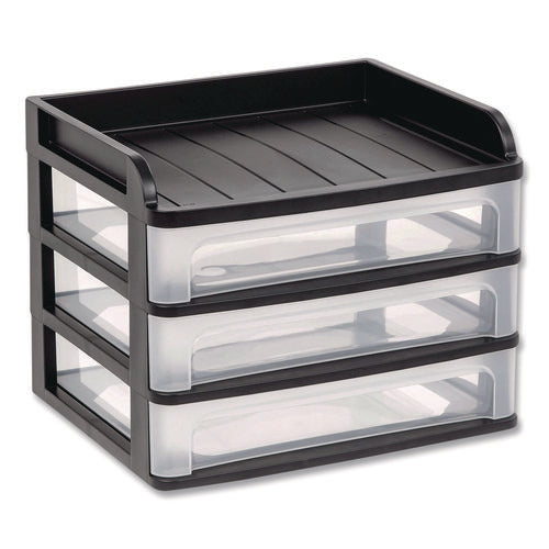 Image of IRIS Medium Three-Drawer Desktop Storage, 3 Sections, Letter Size Files, 14.25 X 11.88 X 11.25, Black/clear