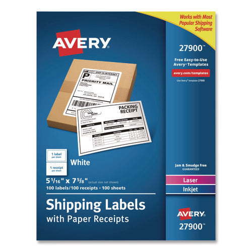 Image of Avery® Shipping Labels With Paper Receipt Bulk Pack, Inkjet/laser Printers, 5.06 X 7.63, White, 100/box