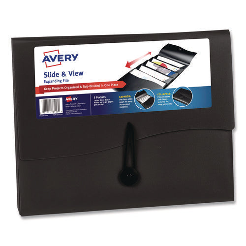 Image of Avery® Slide and View Expanding File, 5 Sections, Cord/Hook Closure, Letter Size, Black