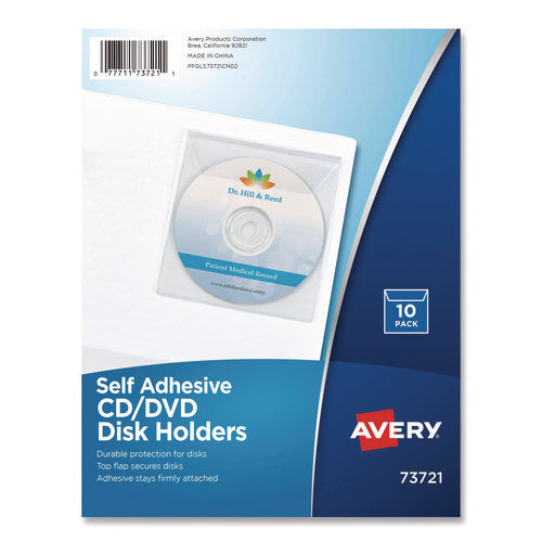 Image of Avery® Self-Adhesive Media Pockets, 1 Disc Capacity, Clear, 10/Pack