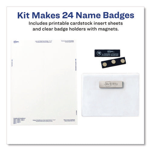 Image of Avery® Magnetic Style Name Badge Kit, Horizontal, 4 X 3, White, 24/pack