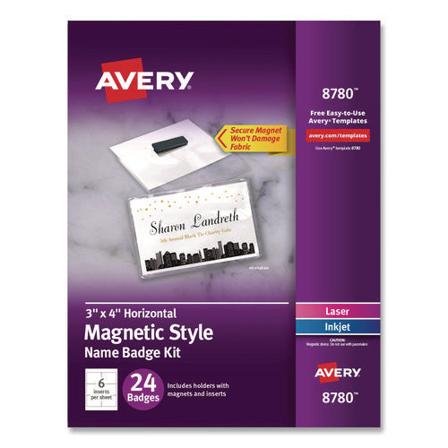 Image of Avery® Magnetic Style Name Badge Kit, Horizontal, 4 X 3, White, 24/pack