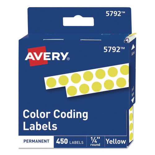 Image of Avery® Handwrite-Only Permanent Self-Adhesive Round Color-Coding Labels in Dispensers, 0.25" dia, Yellow, 450/Roll, (5792)