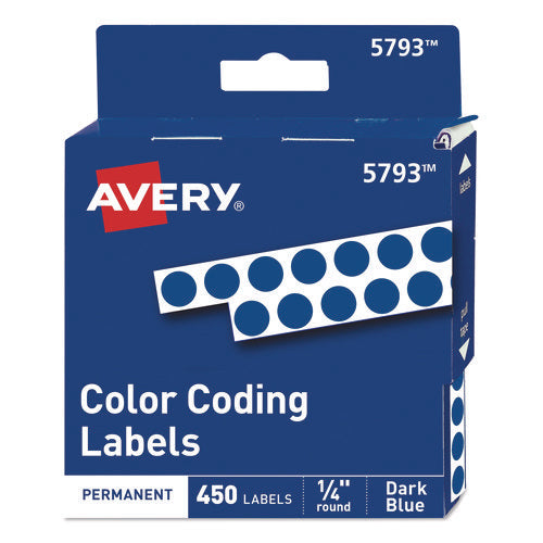 Image of Avery® Handwrite-Only Permanent Self-Adhesive Round Color-Coding Labels in Dispensers, 0.25" dia, Dark Blue, 450/Roll, (5793)