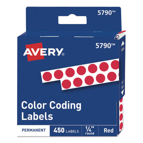 Image of Avery® Handwrite-Only Permanent Self-Adhesive Round Color-Coding Labels in Dispensers, 0.25" dia, Red, 450/Roll, (5790)