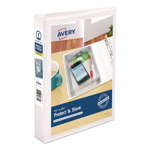 Image of Avery® Mini Size Protect And Store View Binder With Round Rings, 3 Rings, 1" Capacity, 8.5 X 5.5, White