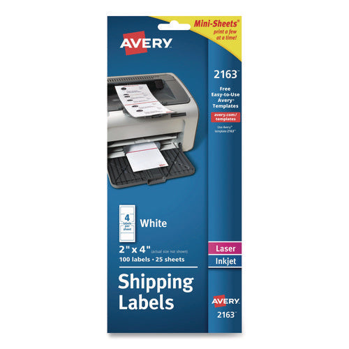 Image of Avery® Mini-Sheets Mailing Labels, Inkjet/laser Printers, 2 X 4, White, 4/sheet, 25 Sheets/pack
