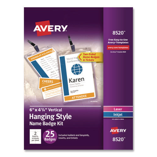 Image of Avery® Lanyard-Style Badge Holder W/laser/inkjet Inserts, Top Load, 4.25 X 6, We, 25/pk