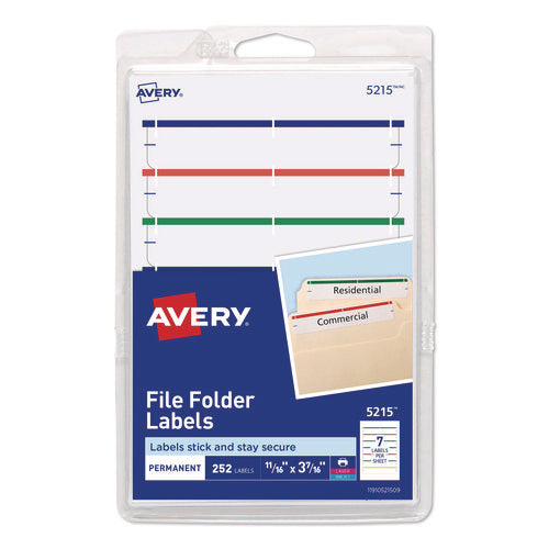 Image of Avery® Printable 4" X 6" - Permanent File Folder Labels, 0.69 X 3.44, White, 7/sheet, 36 Sheets/pack, (5215)