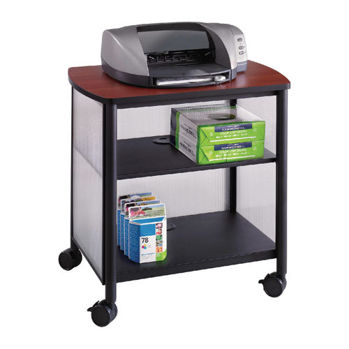 Image of Safco® Impromptu Deskside Machine Stand, Metal, 3 Shelves, 100 lb Capacity, 26.25" x 21" x 26.5", Cherry/White/Black