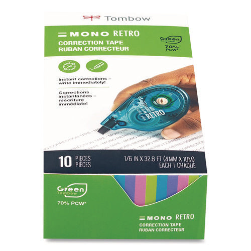 Image of Tombow® MONO Original Correction Tape, Assorted RetroColor Applicators, 0.17" x 394", 10/Pack