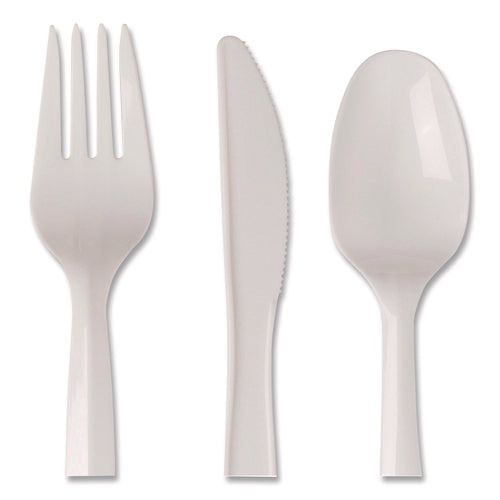 Image of Dixie® Mediumweight Polypropylene Cutlery, Fork/Knife/Teaspoon, Plastic, White, 250/Carton