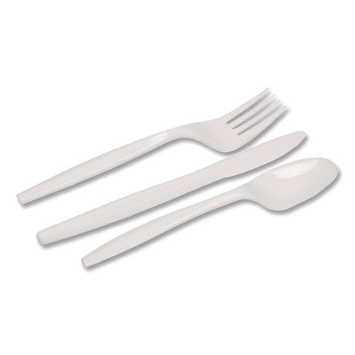 Image of Dixie® Mediumweight Polypropylene Cutlery, Fork/Knife/Teaspoon, Plastic, White, 250/Carton
