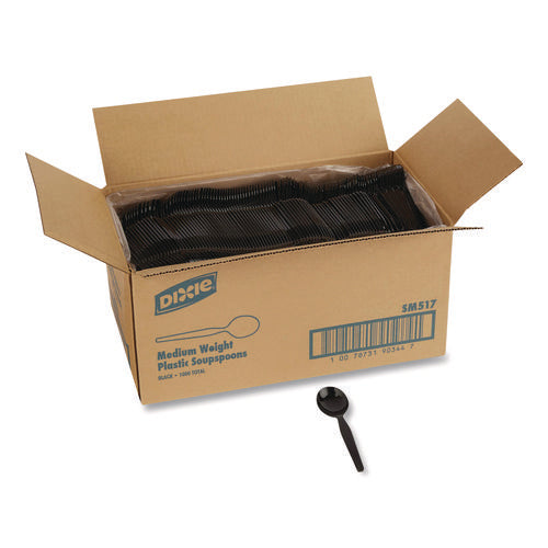 Image of Dixie® Mediumweight Polystyrene Cutlery, Soup Spoon, Plastic, Black, 1,000/Carton